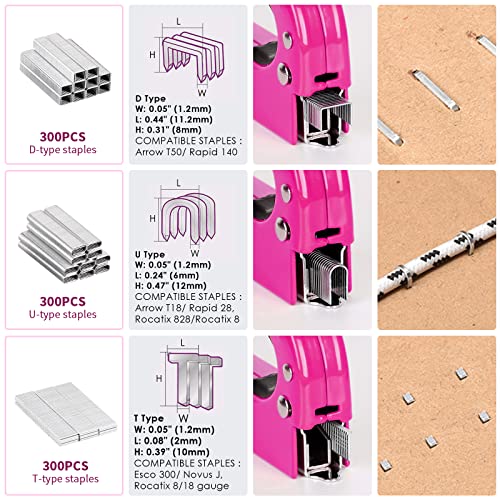 TOYIEW 33Pcs Pink Staple Gun Tool Set with 3 in 1 Upholstery Staple Gun for Wood Heavy Duty and 900 Staples, Perfect for DIY Decoration, Crafts, TOYIEW