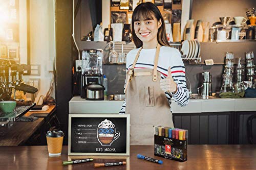 ARTEZA Pastel Liquid Chalk Markers, Set of 16 with 16 Replaceable Chisel Tips, Tweezers, Labels, Stencils - Erasable, Water-Based Pens Ideal for ARTEZA