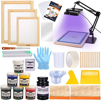 Caydo 54 Pieces Screen Printing Kit with 50W LED UV Exposure Screen Printing Light, 6 Color Screen Printing Ink, Screen Printing Photo Emulsion,