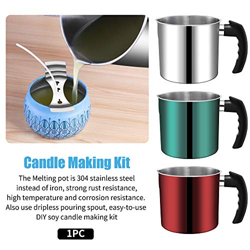 Candle Making Pouring Pot, DINGPAI 44oz Double Boiler Wax Melting Pot, 1pc Spoon, 304 Stainless Steel Candle Making Pitcher, Silver Color with DINGPAI