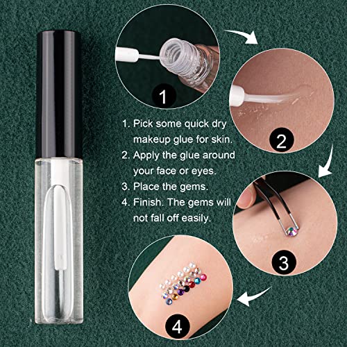 Flat Back Rhinestones&Pearls Kits Round Glass Crystal AB&Transparent White Gems+White&Beige Pearls With Quick Dry Makeup Glue+Picker Pencil+Tweezer BELLEBOOST