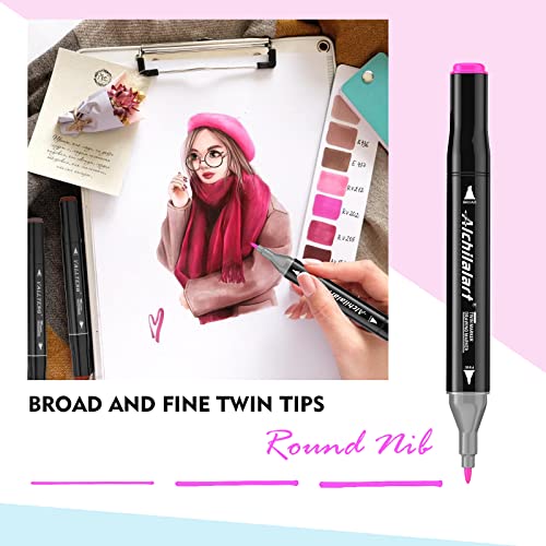alchilalart 80-Colors Alcohol Based Markers, Alcohol Markers Set, Dual Tip Alcohol Sketching Drawing Markers Animation for Adults Kids alchilalart