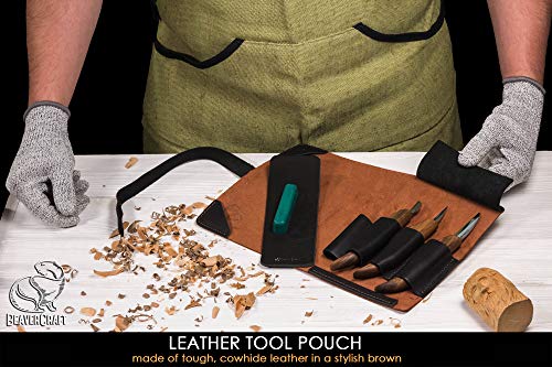 BeaverCraft Wood Carving Kit Deluxe Whittling Knives Set & Leather Strop for Carving Knife S15X Wood Carving Knives Set, Tools & Knife Strop with BeaverCraft