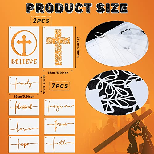 9 Pieces Cross Stencil Set Christian Stencils Believe Jesus Forgiven Cross Stencil Religious Stencil Reusable Painting Template Christmas Gift for Tinlade