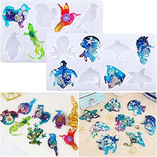 Pulcher Resin Molds, 16 Marine Terrestrial Amphibious Animals Keychain Making Silicone Mold for Epoxy Resin Casting Craft DIY Pendants Ornaments Pulcher