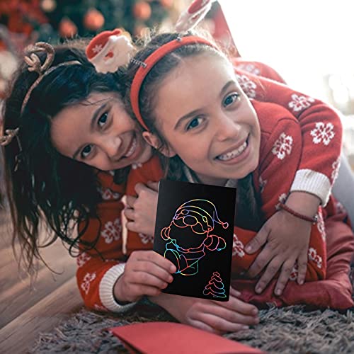 ZEAYEA 200 Pcs Scratch Paper Art Set, Scratch Off Rainbow Magic Paper with 10 Bamboo Stylus, 8 Stencils, Black Scratch Notes for Boys and Girls DIY ZEAYEA