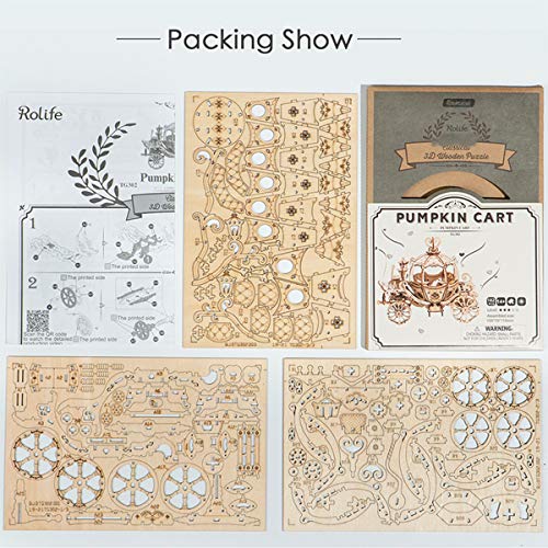 Rolife Pumpkin Carriage 3D Wooden Assembly Puzzle Craft Kit for Home Decoration and Educational Fun Rolife