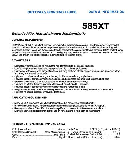 TRIM Cutting & Grinding Fluids MS585XT/1 MicroSol 585XT Nonchlorinated Semisynthetic Microemulsion Coolant, Extended life, 1 gal Jug Trim