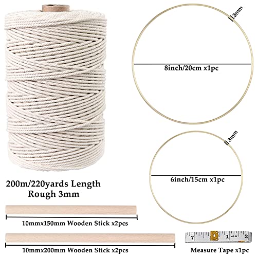152pcs Macrame Kits for Beginners 3mm x 220yards Natural Cotton Macrame Cord with Wooden Beads,Wooden Rings,Wooden Sticks,Metal Rings Macrame ZXCDINO