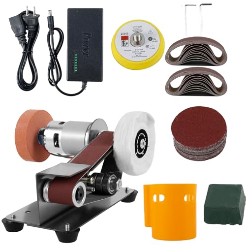Mini Belt Sander, 15° Electric Knife Sharpener Bench Grinder Sanding Machine, 7 Adjustable Speed Electric Belt Grinder, Low Noise Cutter Sharpener Tzdxfgl