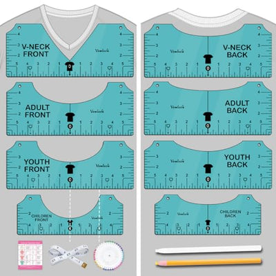 Tshirt Ruler Guide for Vinyl Alignment - T Shirt Measure Rulers Guide, Shirt Measurement Centering Tool Heat Press Screen Printing Embroidery