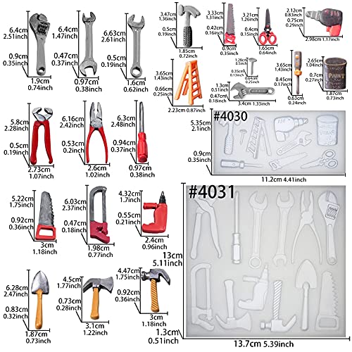 Construction Tools Fondant Silicone Molds Set for Chocolate Candy Sugarcraft Cupcake Topper Cookie Decorating, Epoxy Resin Soap Clay Wax Craft FUNSHOWCASE