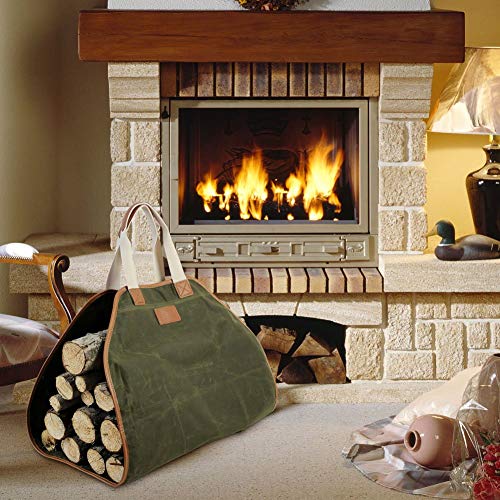 Canvas Log Carrier Bag,Waxed Durable Wood Tote,Fireplace Stove Accessories,Extra Large Firewood Holder with Handles for Camping Best Gifts INNO STAGE