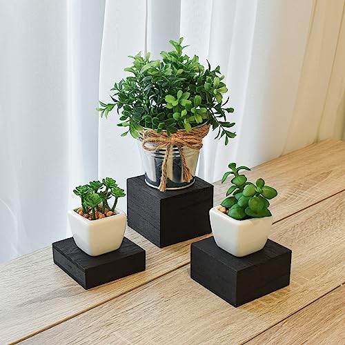 MOOCA Customizable Wooden Display Risers Set - 3 Different Height Stands for Jewelry, Watches, Cosmetics, and Accessory, Black Color MOOCA