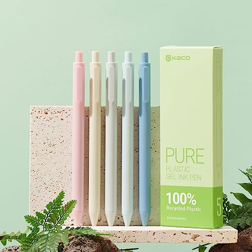 Kaco Eco Friendly Gel Ink Pens 5 Pieces 0.5mm Fine Point Black Ink Pen Set Retractable Office School Supplies Kaco
