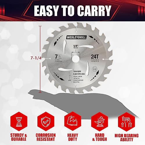wesleydrill 12 Packs Circular Saw Blade Set, 7-1/4" x 24-Tooth, Carbon Steel, 5/8 Inch Arbor, DIY Cutting for Wood, Laminate, Wood Composites, wesleydrill