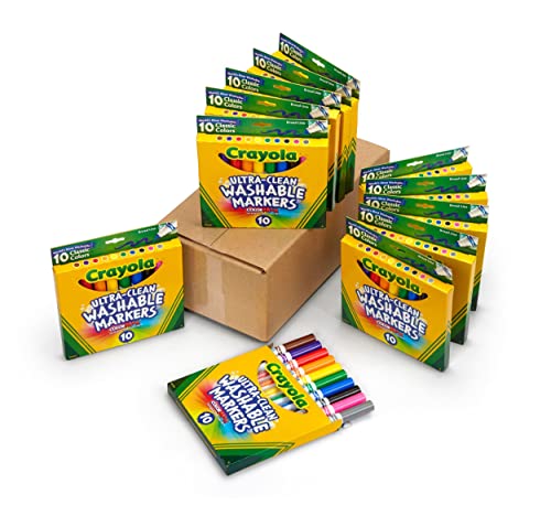 Crayola Ultra Clean Washable Markers (12 Boxes), Bulk Markers for Kids, 10 Broad Line Markers, Holiday Gifts & Stocking Stuffers, 4+ Crayola