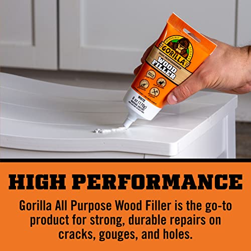 Gorilla All Purpose Wood Filler, 6oz Tube, White (Pack of 1) Gorilla