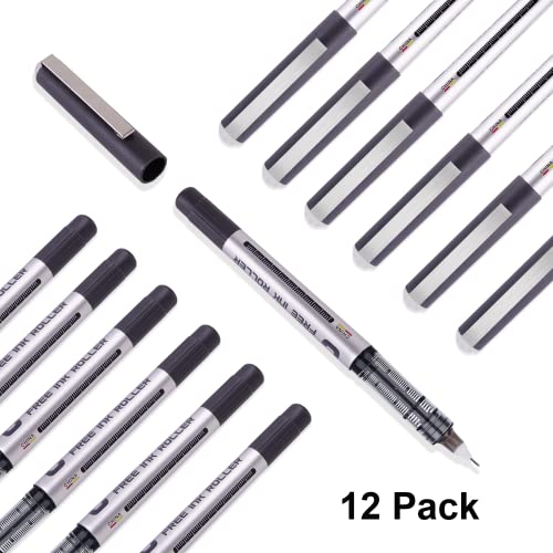 EYEYE 0.5mm Extra Fine Tip Pens Rollerball Black Pens Fine Point, Liquid Ink Roller Ball Pens Black Ink Rollering Ball Point pens, Black Free Ink EYEYE