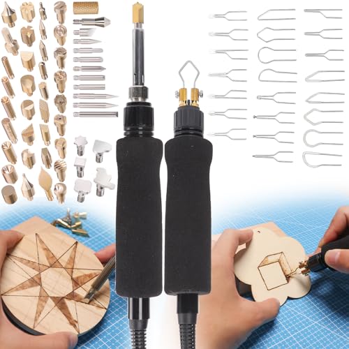 YIHUA 939D-VII Pyrography Tool Wood Burning Pen Kit Station 2-in-1 Solid-Point 200~480°C (with Temp Display)/Wire-Nib 250~750°C with 23 Nibs, 50 YIHUA