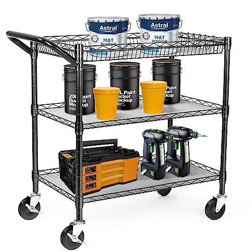 WDT 990Lbs Capacity Heavy Duty Rolling Utility Cart, NSF Rolling Carts with Wheels,Commercial Grade Metal Cart with Handle Bar & Shelf Liner,Trolley WDT