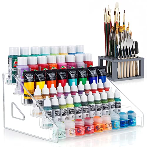 ARFETIGO 6 Layer Acrylic Paint Organizer&Paint Brush Holder Snap-on Design Easy Assembly Paint Storage Rack for Acrylic Craft Hobby Miniature Model ARFETIGO