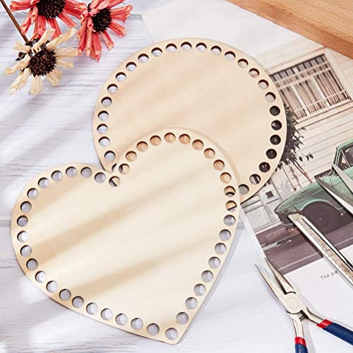 ULTNICE 4pcs Natural Wooden Basket Bottom Heart Shape Blank Crochet Knitting Basket Wood Base Shaper for DIY Basket Craft Weaving Making Supplies ULTNICE