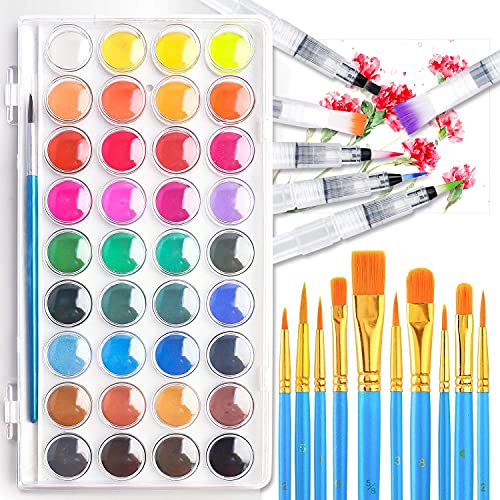 AROIC 36 Colors Watercolor Paint Set, Watercolor Pan Set with 70 Nylon Brushes and 6 Refillable Water Brushes. Perfect for Adults, Children and AROIC