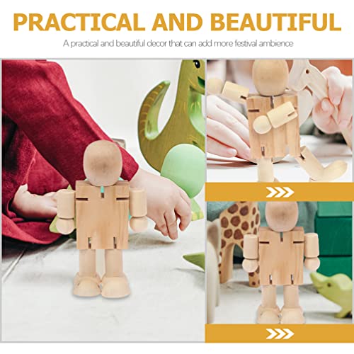 Kisangel 4pcs Wooden Robot Kids Wooden Toys Arts and Crafts for Unfinished Bodies Joint Figure Wooden Doll Adjustable Wooden Figure Paintable Wooden Kisangel