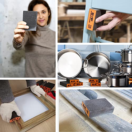 Sanding Sponge, 60 80 120 220 Coarse Medium Fine Grit Sanding Block, Sander Sponges for Drywall Metal, Sandpaper Sponge Sanding Blocks for Wood 4 Pcs S&F STEAD & FAST