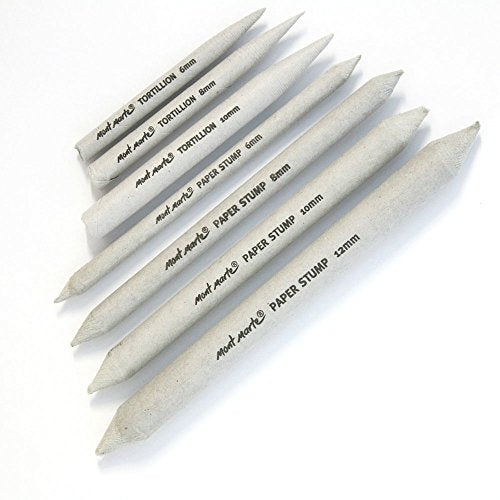 Mont Marte Pastel and Charcoal Blenders, 7 Piece. Comes with 4 Paper Stumps and 3 Paper Tortillions. Suitable for Use with Charcoals, Pastels and MONT MARTE