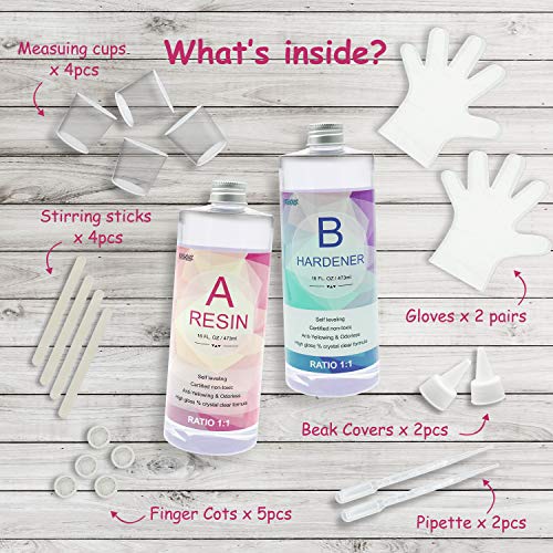 Epoxy Resin - 17OZ Upgraded Crystal Clear Epoxy Resin Kit for Art Coating & Casting Jewelry River Table Countertop Cheeseboard Wood Canvas Painting Demorex