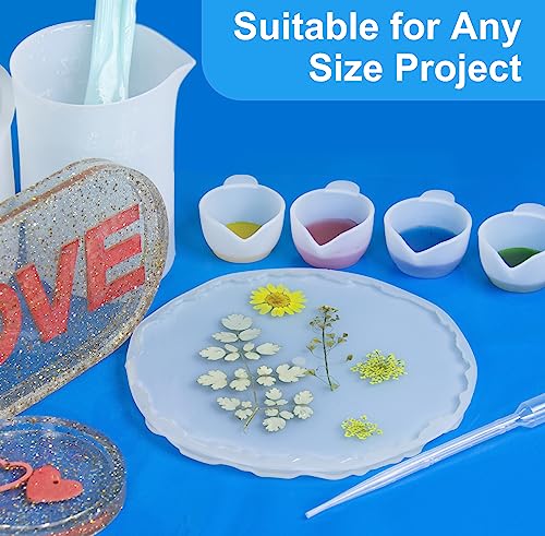 Teexpert Silicone Resin Measuring Cups Tool Kit-Reusable Resin Supplies with 100&250&600ml Measure Cups, Stirring Rods, 19.7" x 27.5"Silicone Mat for Teexpert