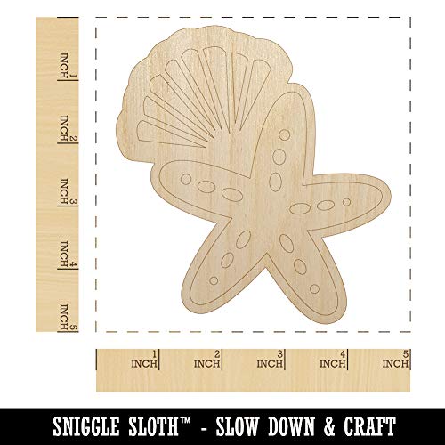 Starfish and Shell Beach Tropical Doodle Unfinished Wood Shape Piece Cutout for DIY Craft Projects - 1/8 Inch Thick - 4.70 Inch Size Sniggle Sloth