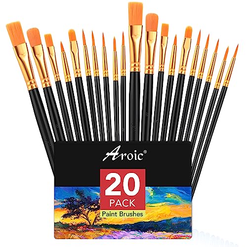 AROIC Acrylic Paint Brush Set, 2 Packs / 20 pcs Nylon Hair Brushes for All Purpose Oil Watercolor Painting Artist Professional Kits (Black) AROIC
