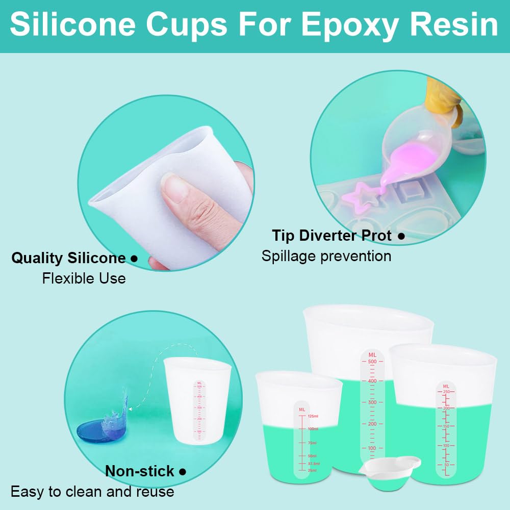 6 pcs Silicone Cup Set, 500ml, 250ml and 125ml for Epoxy Silicone Measuring Cups, Non-Stick Mixing Cups, Casting Molds, Jewelry Making, Silicone Sjubaopen