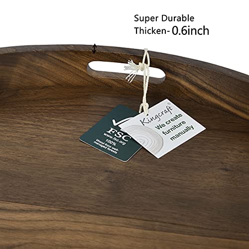 KINGCRAFT 26 x 26 inches Extra Large Round Ottoman Table Tray Wooden Solid Serving Tray with Handle Black Walnut Circle Platter Decorative Tray for Kingcraft
