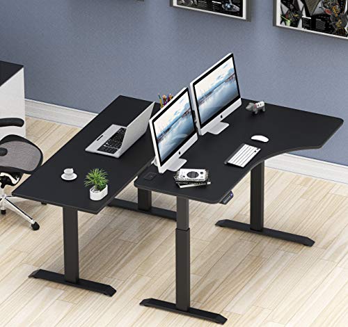 SHW 55-Inch Large Electric Height Adjustable L-Shaped Standing Desk with Right Facing Corner, Black SHW