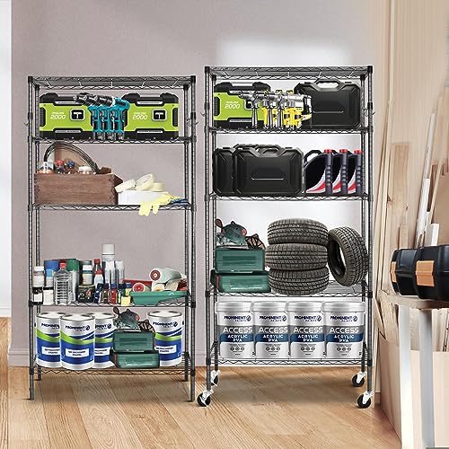YNN Storage Shelves, 5 Tier Heavy Duty Adjustable Shelves with Wheels 350 Pounds Loading Capacity per Shelf Storage Metal Shelf 36" W x 14" D x 72" H YNN