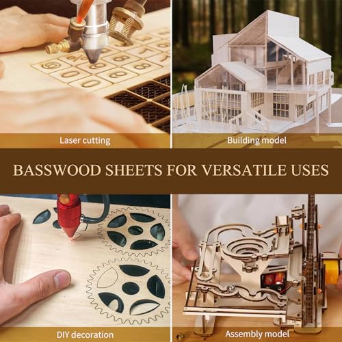 36 Pack Basswood Sheets,12"x12"x1/8" 3mm Basswood Plywood,Craft Wood,Unfinished Wood,for DIY Ornaments and Model Engraving, Wood Burning, QSJQllo