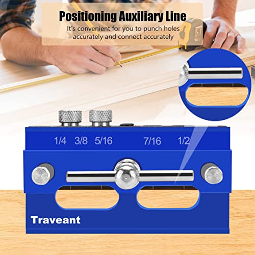 TRAVEANT Self Centering Dowel Jig kit, Drill Guide Bushings Set, Wood Working Tools Drill and Accessories, Adjustable Width Drilling Guide Power Tool Traveant