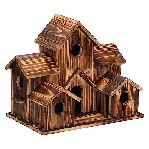 Terpovery Hanging Wooden Bird House for Outside 6 Hole Wooden Bird House Courtyard Backyard Decorations Terpovery