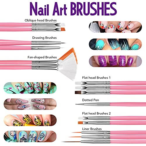Nail Art Brushes Set, FANDAMEI Nail Art Kit, Nail Design Kit, Nail Art Dotting Pens, Nail Stickers, Butterfly Nail Art Sequins, Nail Foils, Nail Art Fandamei