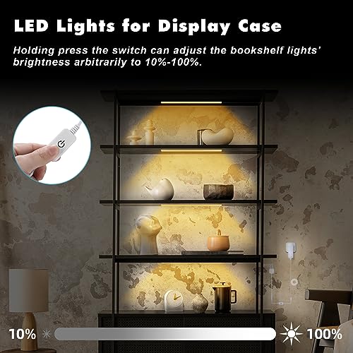 JUSJUBR 4PCS x 12inch Display Cabinet Lights Warm White, Dimmable LED Shelf Lighting with Memory Function, Bookshelf Lighting, LED Lights for Display JUSJUBR