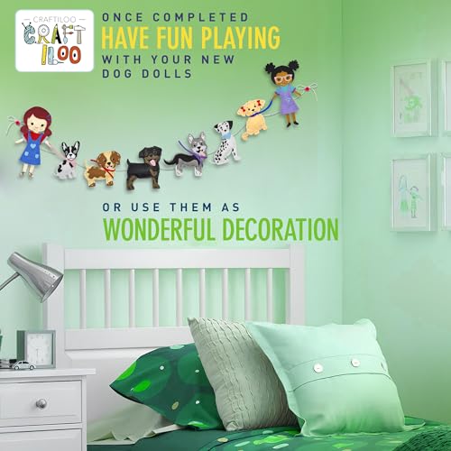 CRAFTILOO 8 Pre-Cut Dogs Stuffed Animal Fun Kids Sewing Kit for Kids Ages 8-12 Children Beginners Sewing kit Kid Puppy Crafts Felt Pillow Plush Craft CRAFTILOO