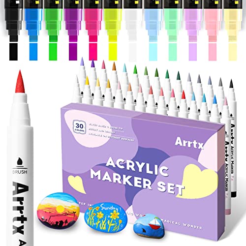 60 Markers for Art 30 Acrylic Extra Fine Tip Paint Pens 30 Acrylic Medium  Tip Paint Pens for Rock, Wood, Glass, Ceramic, Metal Painting 