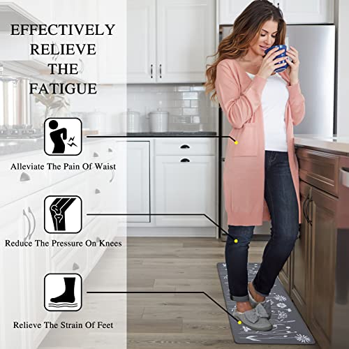 Rempry 2 Pcs Kitchen Rugs and Mats, Cushioned Anti-Fatigue Floor Mat, PVC Non-Slip Waterproof Kitchen Rug Set for Kitchen, Office, Sink Rempry