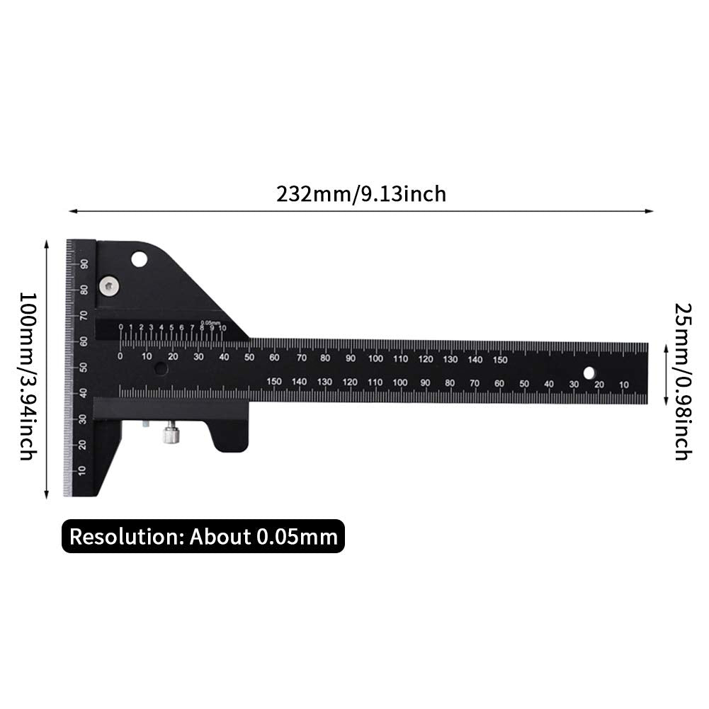 Woodworking Scriber, T Shaped Woodworking Multifunctional Ruler, Aluminum Alloy Marking Measuring Gauge DIY Carpentry Tool - Metric ETIGER