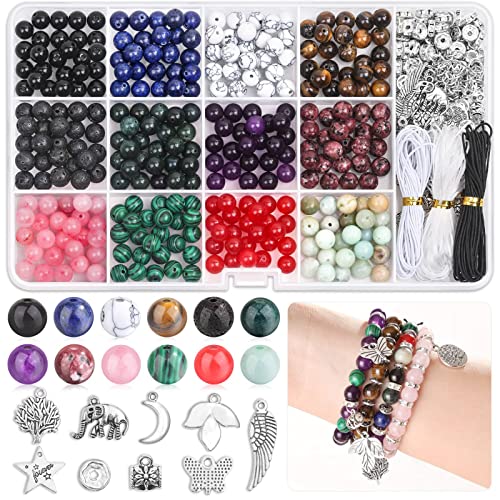 PAXCOO 473Pcs Stone Jewelry Making Kit Crystal Stone Bracelet Making Kit for Adults, Crystal Natural Stone Healing Beads for Bracelet Making PAXCOO