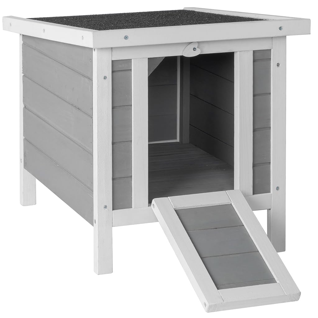 Wooden Bunny House Rabbit Cat Hutch, Feral Cats House Outdoor Weatherproof Rabbit Hutch w/Ramp, Lockable Doors, Openable Top, Small Pet House for AMZOSS